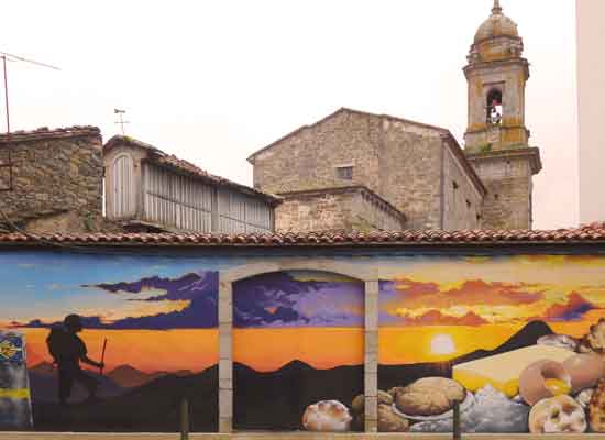 Murale a Melide sul tema del Cammino di Santiago